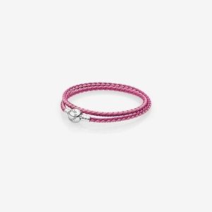 PANDORA Pink Double Leather Charm Bracelet